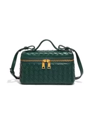 Mia Woven Synthetic Leather Long Beauty Case Dark Green