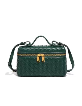 Mia Woven Synthetic Leather Long Beauty Case Dark Green