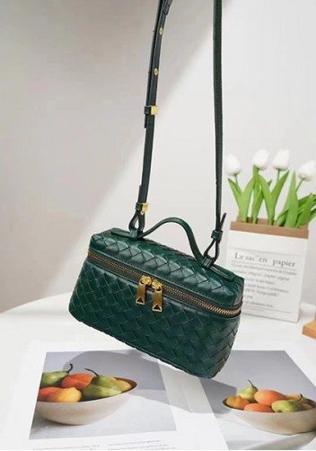 Mia Woven Synthetic Leather Long Beauty Case Dark Green