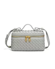 Mia Woven Synthetic Leather Long Beauty Case Grey