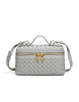 Mia Woven Synthetic Leather Long Beauty Case Grey