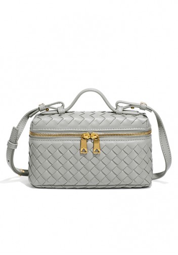 Mia Woven Synthetic Leather Long Beauty Case Grey