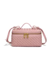 Mia Woven Synthetic Leather Long Beauty Case Pink