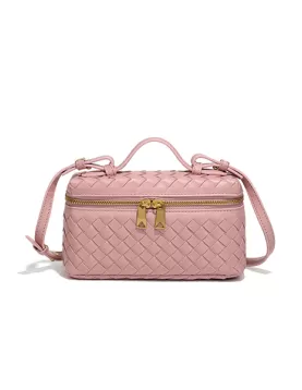 Mia Woven Synthetic Leather Long Beauty Case Pink