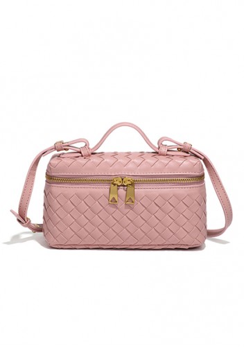 Mia Woven Synthetic Leather Long Beauty Case Pink