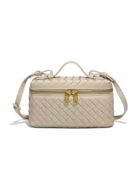 Mia Woven Synthetic Leather Long Beauty Case Sand