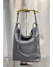 The Fish Handle Vegan Leather Hobo Bag Light Grey