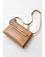 Ivana Crocodile Leather Shoulder Bag Camel