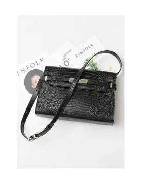 Ivana Crocodile Leather Small Shoulder Bag Black silver Hardware