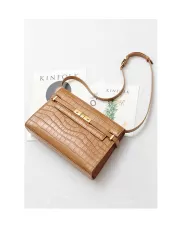 Ivana Crocodile Leather Small Shoulder Bag Camel