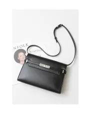 Ivana Leather Small Shoulder Bag Black Silver Hardware