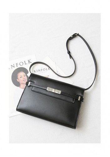 Ivana Leather Small Shoulder Bag Black Silver Hardware