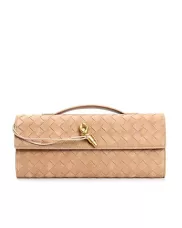 Allegria Woven Long Suede Leather Shoulder Bag Beige