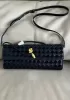 Allegria Woven Long Suede Leather Shoulder Bag Black