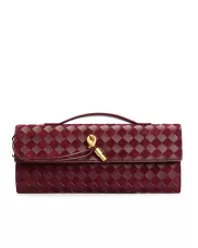 Allegria Woven Long Suede Leather Shoulder Bag Burgundy