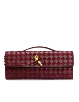 Allegria Woven Long Suede Leather Shoulder Bag Burgundy