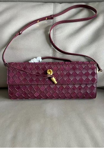 Allegria Woven Long Suede Leather Shoulder Bag Burgundy