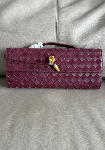 Allegria Woven Long Suede Leather Shoulder Bag Burgundy