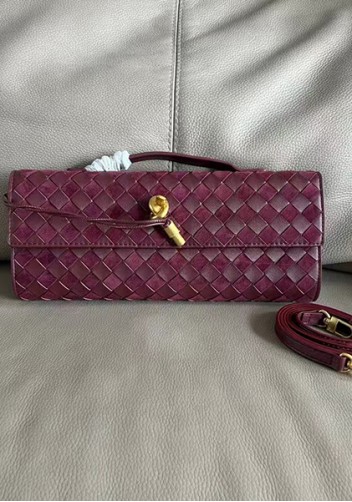 Allegria Woven Long Suede Leather Shoulder Bag Burgundy