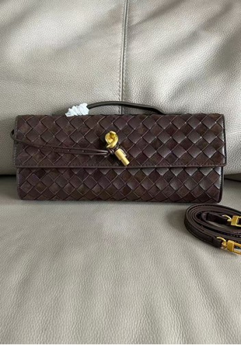 Allegria Woven Long Suede Leather Shoulder Bag Choco