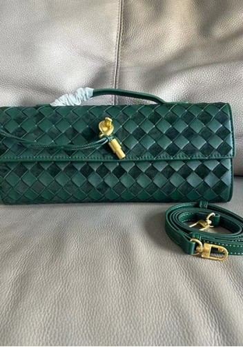 Allegria Woven Long Suede Leather Shoulder Bag Green