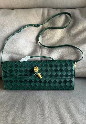 Allegria Woven Long Suede Leather Shoulder Bag Green