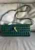 Allegria Woven Long Suede Leather Shoulder Bag Green