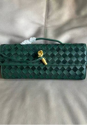 Allegria Woven Long Suede Leather Shoulder Bag Green