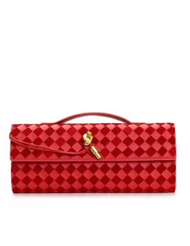 Allegria Woven Long Suede Leather Shoulder Bag Red