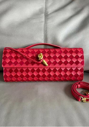 Allegria Woven Long Suede Leather Shoulder Bag Red