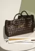 Allegria Woven East West Vegan Leather Shoulder Bag Coffee