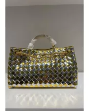 Allegria Woven East West Vegan Leather Shoulder Bag Gold Silver