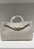 Allegria Woven East West Vegan Leather Shoulder Bag Light Grey