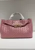 Allegria Woven East West Vegan Leather Shoulder Bag Pink