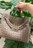 Allegria Woven Medium Vegan Leather Shoulder Bag Grey