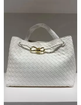 Allegria Woven Medium Vegan Leather Shoulder Bag White