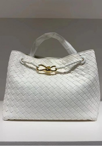 Allegria Woven Medium Vegan Leather Shoulder Bag White