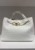 Allegria Woven Medium Vegan Leather Shoulder Bag White