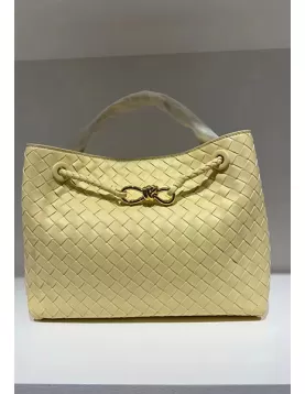 Allegria Woven Medium Vegan Leather Shoulder Bag Yellow