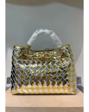 Allegria Woven Small Vegan Leather Shoulder Bag Gold Silver