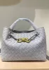 Allegria Woven Small Vegan Leather Shoulder Bag Light Grey