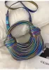 Dina Spaghetti Vegan Leather Knot Shoulder Bag Metallic Multicolor