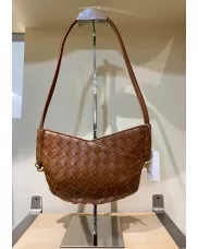 Mia Woven Vegan Leather Slim Mini Shoulder Bag Brown