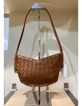 Mia Woven Vegan Leather Slim Mini Shoulder Bag Brown