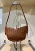 Mia Woven Vegan Leather Slim Mini Shoulder Bag Brown