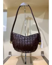 Mia Woven Vegan Leather Slim Mini Shoulder Bag Choco