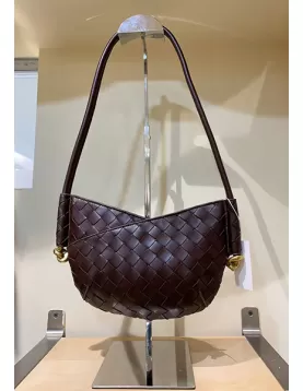 Mia Woven Vegan Leather Slim Mini Shoulder Bag Choco