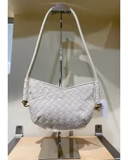 Mia Woven Vegan Leather Slim Mini Shoulder Bag Cream