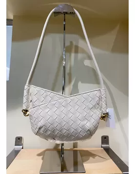 Mia Woven Vegan Leather Slim Mini Shoulder Bag Cream