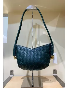 Mia Woven Vegan Leather Slim Mini Shoulder Bag Dark Green